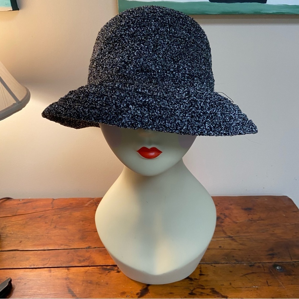 Vintage Betmar New York Hat Black Woven Roll Brim Coastal Gramma